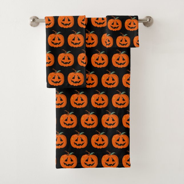Happy Halloween Kürbislaterne Illustrative Kunst Badhandtuch Set (Insitu)