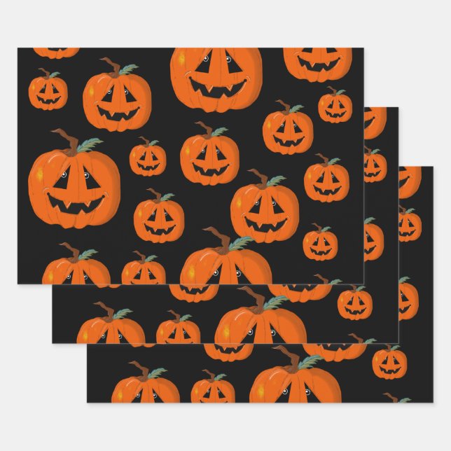 Happy Halloween Kürbislaterne Illustrative Kunst Geschenkpapier Set (Set)