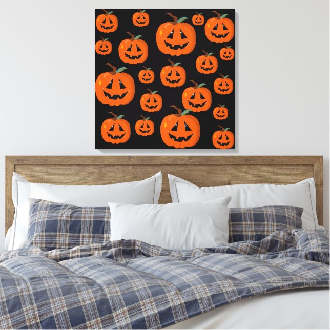 Happy Halloween Kürbislaterne Illustrative Kunst Leinwanddruck (Insitu (Schlafzimmer))