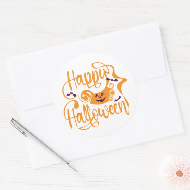 Happy Halloween-Kürbislaterne Runder Aufkleber (Umschlag)