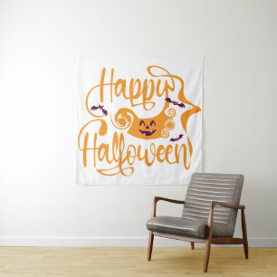 Happy Halloween-Kürbislaterne Wandteppich