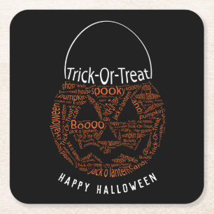 Happy Halloween Kürbislaterne Word Art Orange Rechteckiger Pappuntersetzer