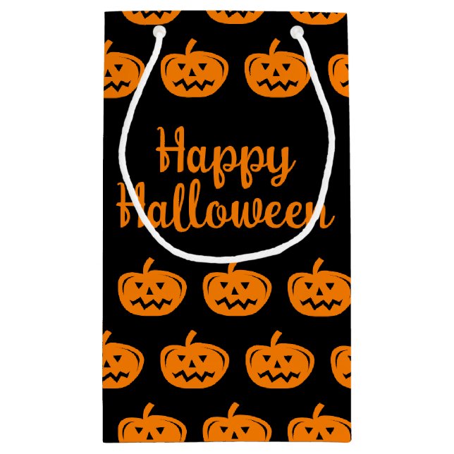 Happy Halloween Kürbismuster Schwarz-Orange Kleine Geschenktüte (Rückseite)