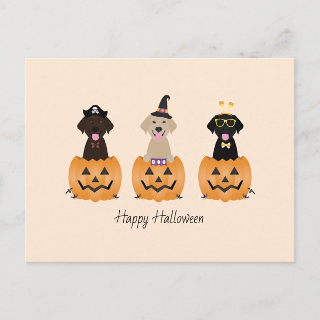 Happy Halloween Labrador Retriever Dogs Pumpkin Postkarte (Vorderseite)