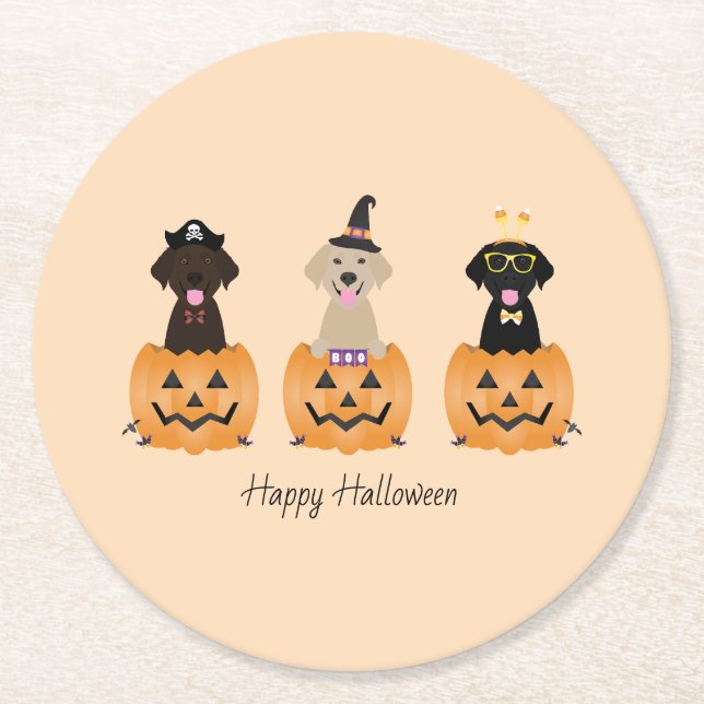 Happy Halloween Labrador Retriever Dogs Pumpkin Runder Pappuntersetzer (Vorderseite)