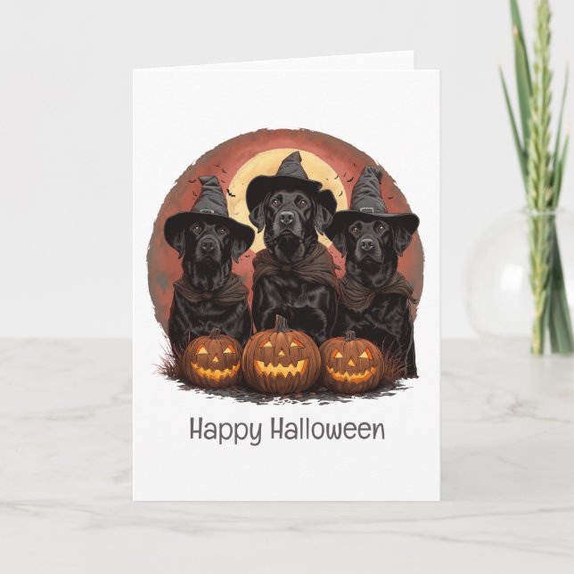 Happy Halloween Labrador Retriever Hunde Hexenhats Karte (Vorderseite)