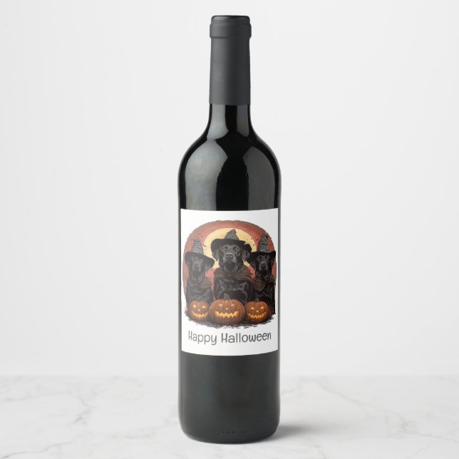 Happy Halloween Labrador Retriever Hunde Hexenhats Weinetikett (Vorderseite)