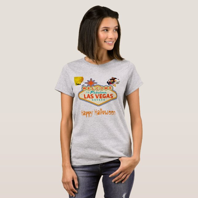 Happy Halloween Las Vegas Flying Witch T-Shirt (Vorne ganz)