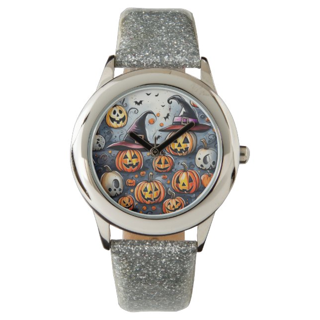 Happy Halloween Leckerei oder Tricks Design Armbanduhr (Vorderseite)