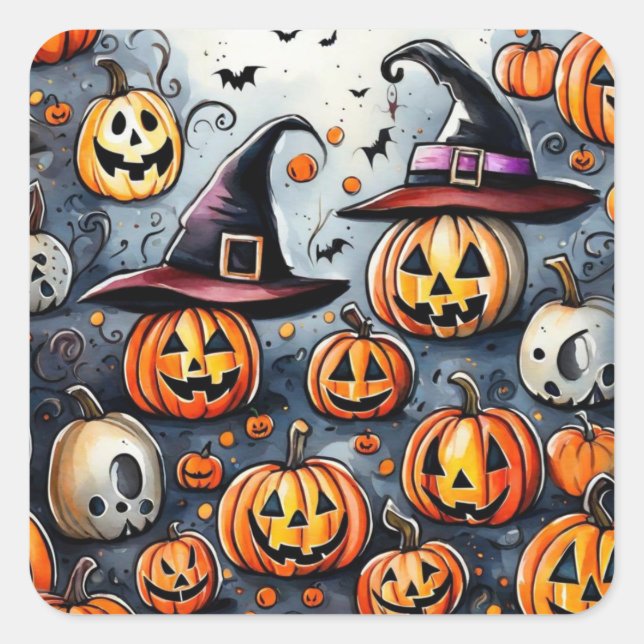 Happy Halloween Leckerei oder Tricks Design Quadratischer Aufkleber (Vorderseite)