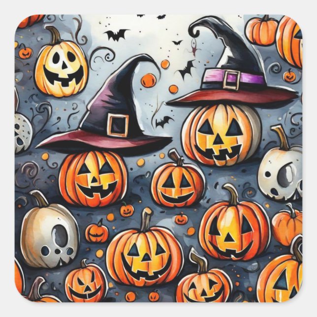 Happy Halloween Leckerei oder Tricks Design Quadratischer Aufkleber (Vorderseite)