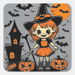 Happy Halloween Leckerei oder Tricks Design Quadratischer Aufkleber