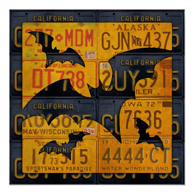 Happy Halloween Licence Plate Art Bats Poster (Vorderseite)
