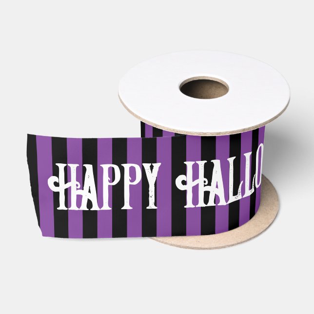 Happy Halloween Lila Black Hexe Stripes Satinband (Spule)