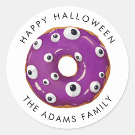 Happy Halloween Lila Gooey Monster Donut Runder Aufkleber