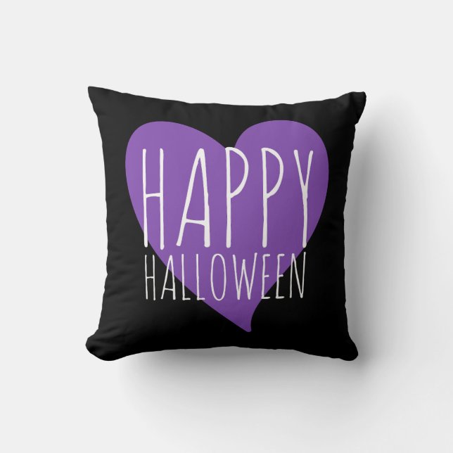 Happy Halloween Lila Herz-Schwarz & Graue Streifen Kissen (Vorderseite)