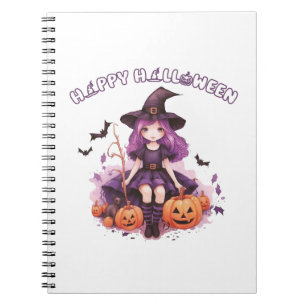 Happy Halloween Lila Hexenkürbis & Fledermäuse Notizblock