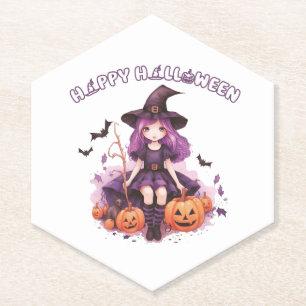 Happy Halloween Lila Hexenkürbis & Fledermäuse Untersetzer