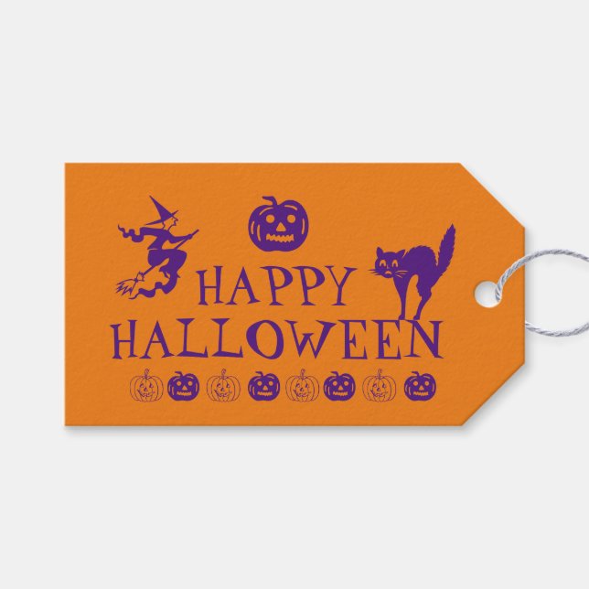 Happy Halloween lila Leckerbissen Geschenkanhänger (Vorderseite (Horizontal))