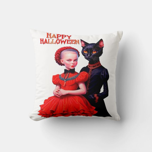 Happy Halloween Little Witch And Her Black Cat Kissen (Vorderseite)