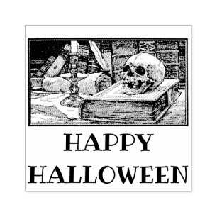 Happy Halloween livres crâne tampon caoutchouc
