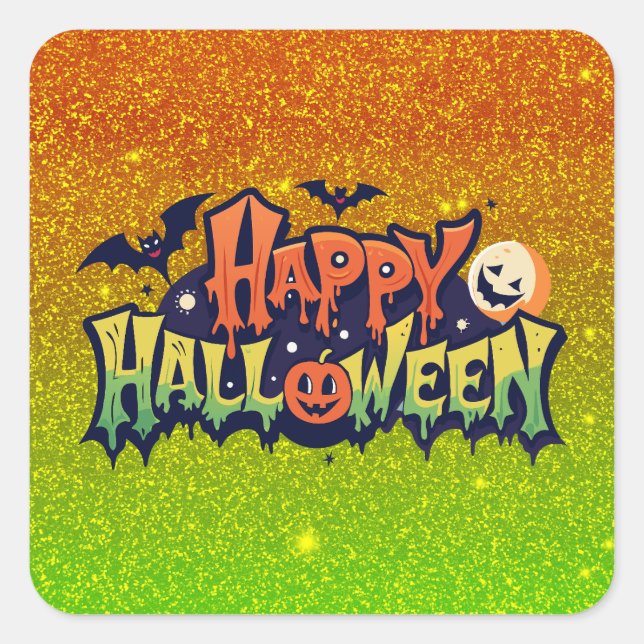 Happy Halloween lustige Imitate Glitzer Quadratischer Aufkleber (Vorderseite)