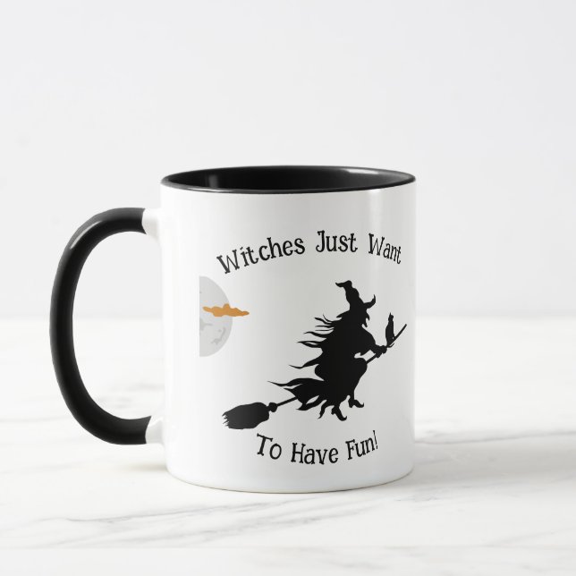 Happy Halloween Lustige Sprüche Hexen Brooms Katze Tasse (Links)