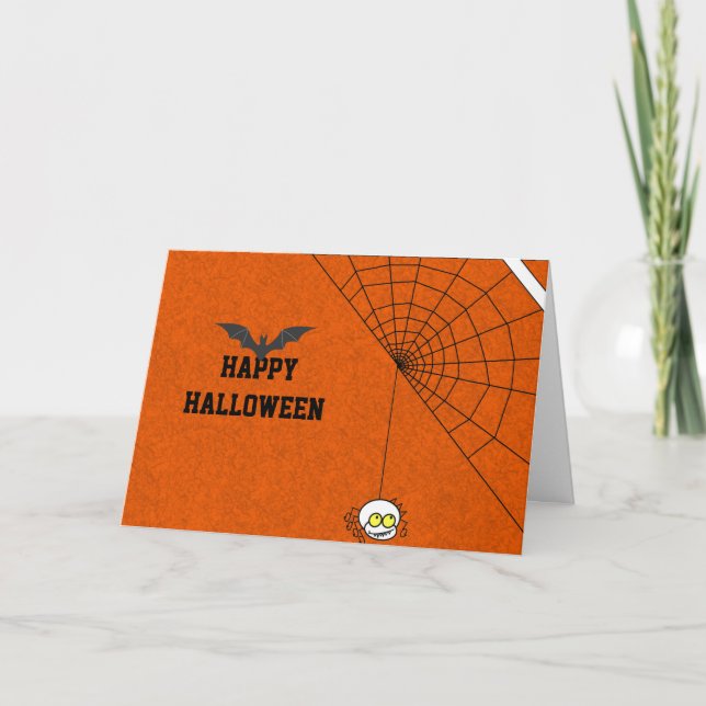 Happy Halloween mit Black Bat und Spider Web Card Karte (Vorderseite)