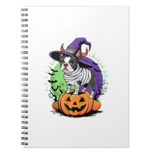 Happy Halloween mit Boston Terrier Mummy & Hexe Notizblock