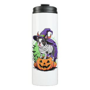 Happy Halloween mit Boston Terrier Mummy & Hexe Thermosbecher