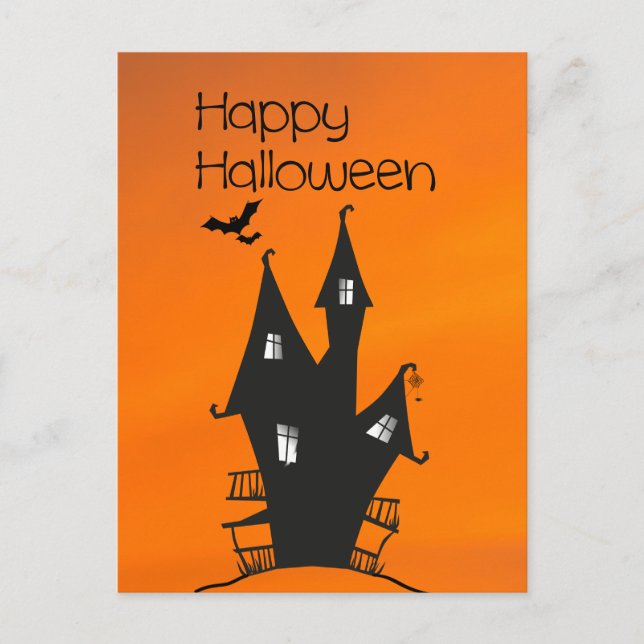 Happy Halloween mit einem Spuk Hexenhaus Postkarte (Vorderseite)