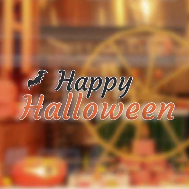 Happy Halloween mit einer Fledermaus Fensteraufkleber (Happy Halloween with a Bat Window Cling)