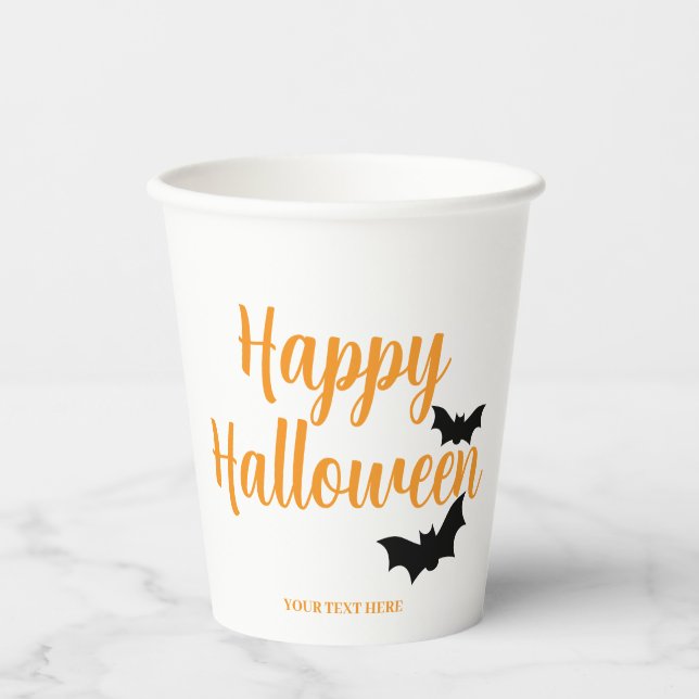HAPPY HALLOWEEN mit Fledermäusen einfach Pappbecher (Vorderseite)