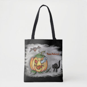 Happy Halloween mit Ghost Cat Bat Pumpkin Tasche