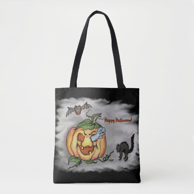 Happy Halloween mit Ghost Cat Bat Pumpkin Tasche (Vorderseite)