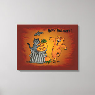 Happy Halloween mit Katzen-Katzen-Hund und Spider Leinwanddruck