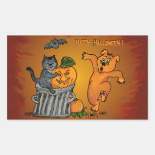 Happy Halloween mit Katzen-Katzen-Hund und Spider Rechteckiger Aufkleber