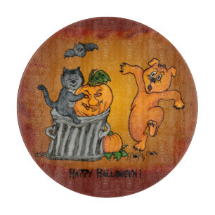 Happy Halloween mit Katzen-Katzen-Hund und Spider Schneidebrett