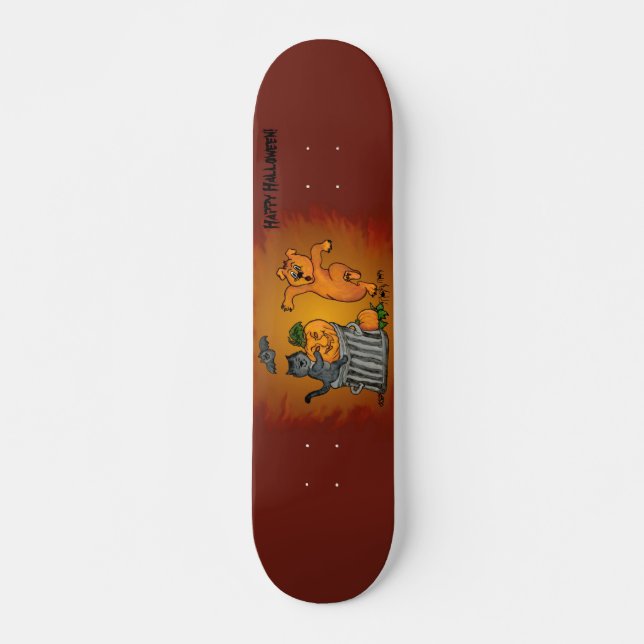 Happy Halloween mit Katzen-Katzen-Hund und Spider Skateboard (Vorne)