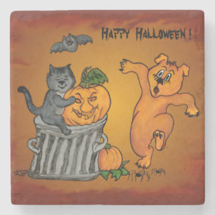 Happy Halloween mit Katzen-Katzen-Hund und Spider Steinuntersetzer