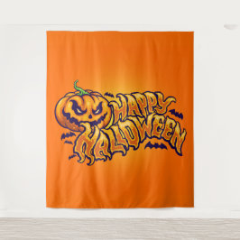 Happy Halloween mit Kürbislaterne Hintergrund Wandteppich