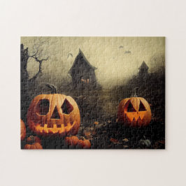 Happy Halloween mit Kürbissen und gruseligem Land.