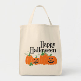 Happy Halloween mit Kürbissen und Kürbislaternen Tragetasche