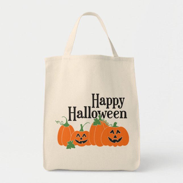 Happy Halloween mit Kürbissen und Kürbislaternen Tragetasche (Vorne)