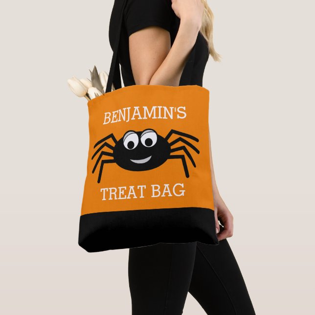 Happy Halloween mit Name Niedlich Spider Leckerei Tasche (Von Nahem)