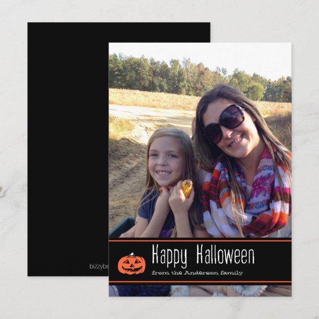 Happy Halloween mit Pumpkin | Fotokarte Karte (Vorne/Hinten)