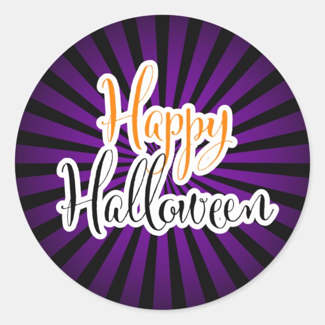 Happy Halloween Moderne Typografie Lila Black Runder Aufkleber (Vorderseite)