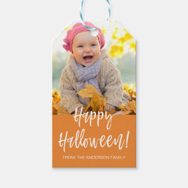 Happy Halloween Modernes Halloween Foto-Geschenkta Geschenkanhänger (Vorderseite)
