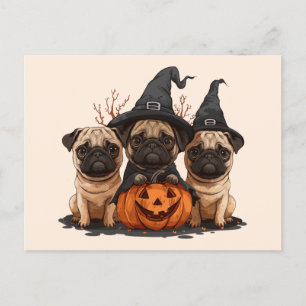 Happy Halloween Mops Kürbislaternen Postkarte