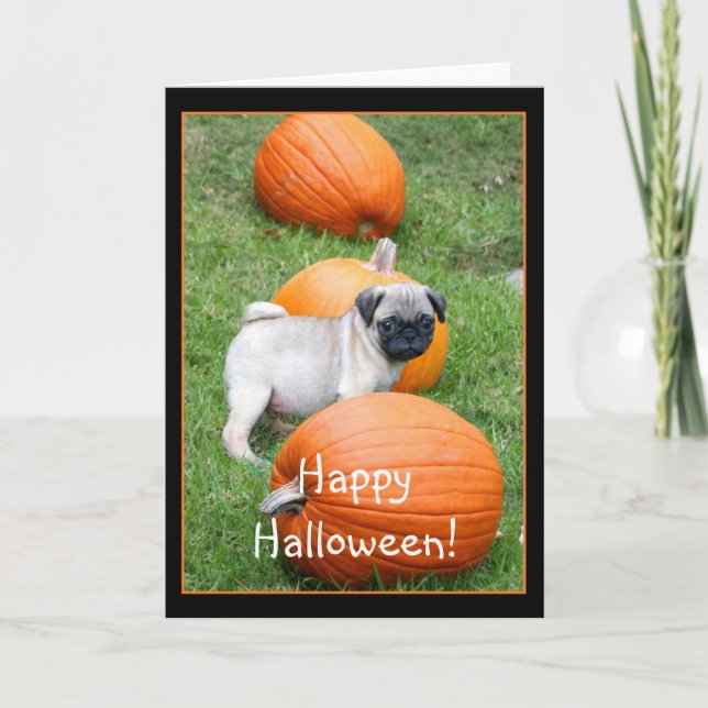 Happy Halloween Mops Welpengrüße Karte (Vorderseite)